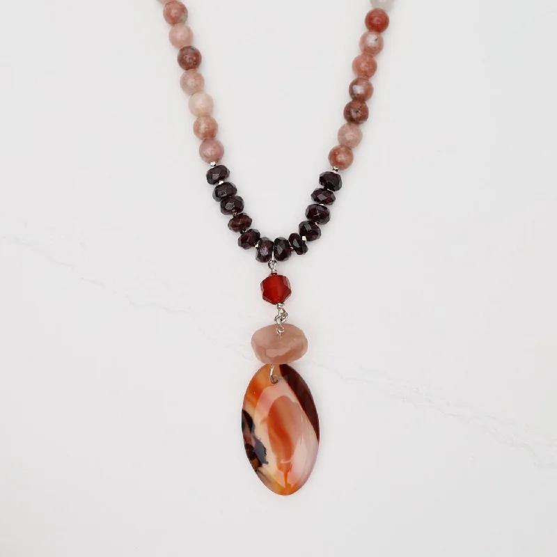 women's necklaces with statement diamonds -Pink Stone Mix Necklace