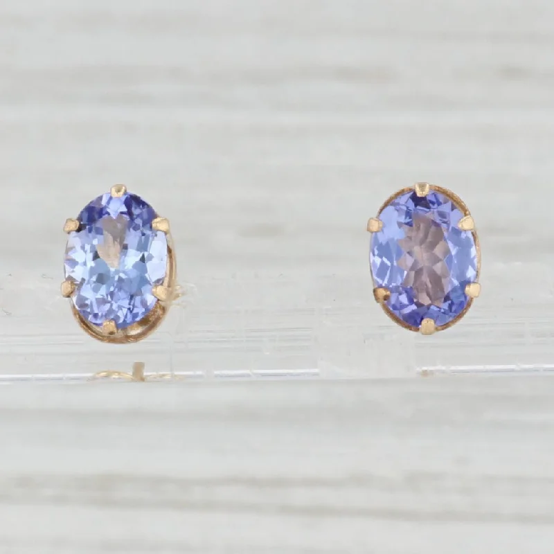 women's earrings with sapphire -1.64ctw Oval Tanzanite Solitaire Stud Earrings 14k Gold December Birthstone