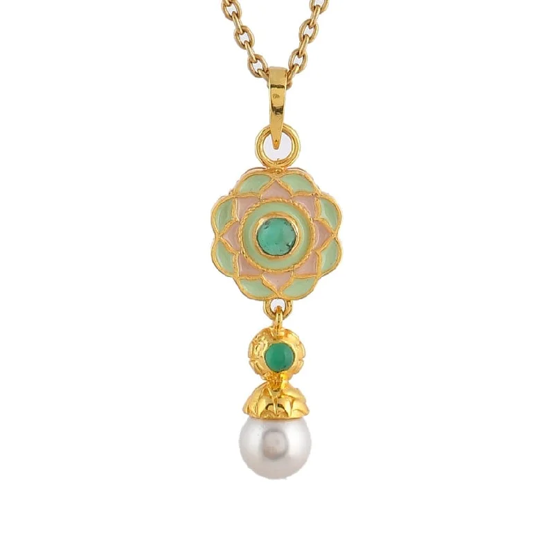 women's necklaces with gemstone -Pink Green Enamel & Green Onyx Pendant Necklace