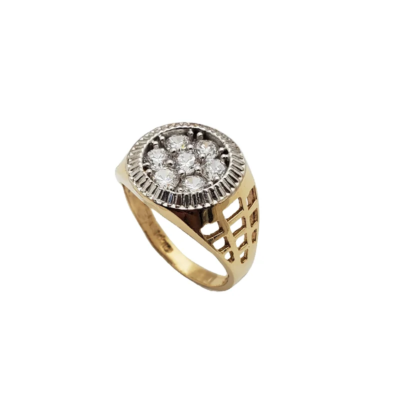 women's rings with delicate setting -Fluted Border CZ Cluster Ring (14K)