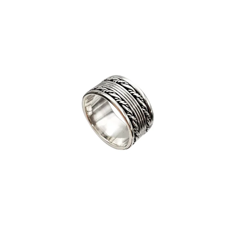 women's rings with split band -Wide Multi-Row Ring (Silver)