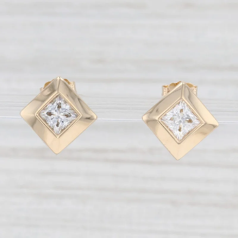 women's earrings with filigree work -New 1.40ctw Moissanite Stud Earrings 14k Yellow Gold Princess Solitaires