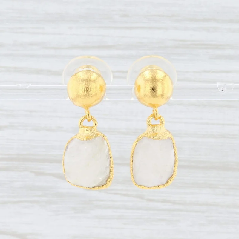 women's earrings with sun and moon design -New Nina Nguyen White Moonstone Earrings Sterling 22k Gold Vermeil Drops