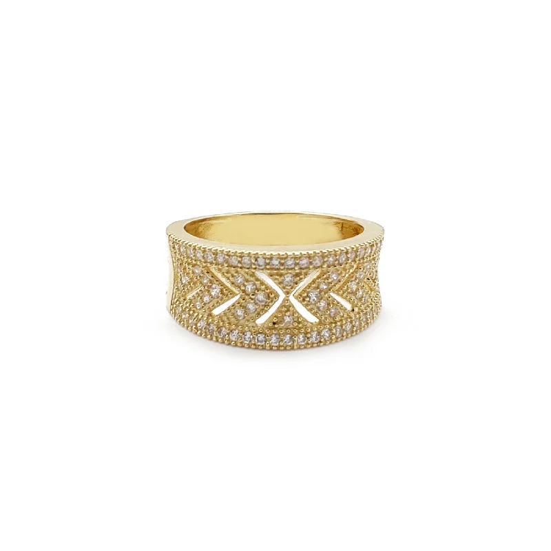 women's rings with eternity band -Pave Milgrain Chevron Ring (14K)