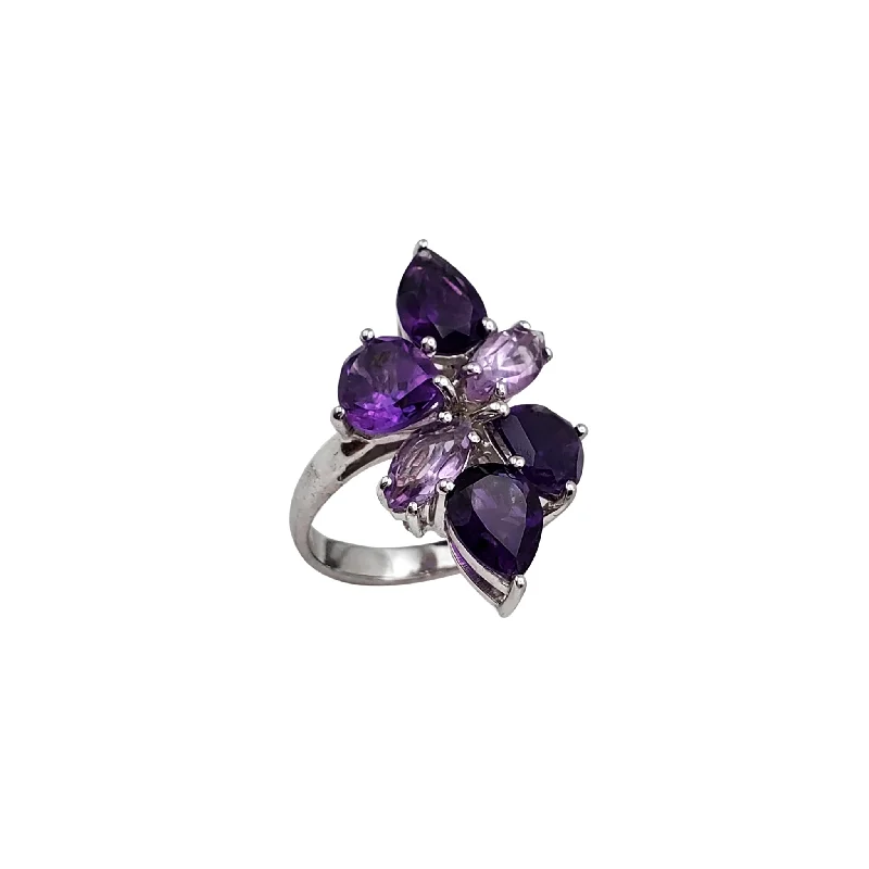 women's rings with emerald accent -Purple Cz Cocktail Ring (Silver)