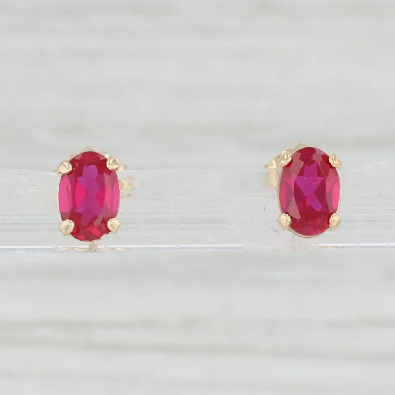 women's earrings with ruby -1.10ctw Lab Created Ruby Stud Earrings 14k Yellow Gold July Birthstone