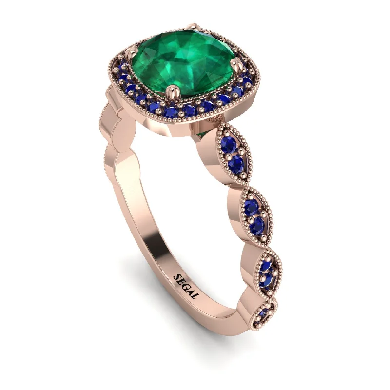 women's engagement rings with halo design -Vintage Inspired Emerald Halo Ring - Frances No. 65