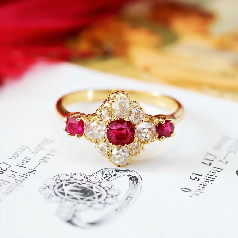 women's engagement rings with fancy color diamonds -Most Special Victorian Ruby & Diamond Cluster Ring