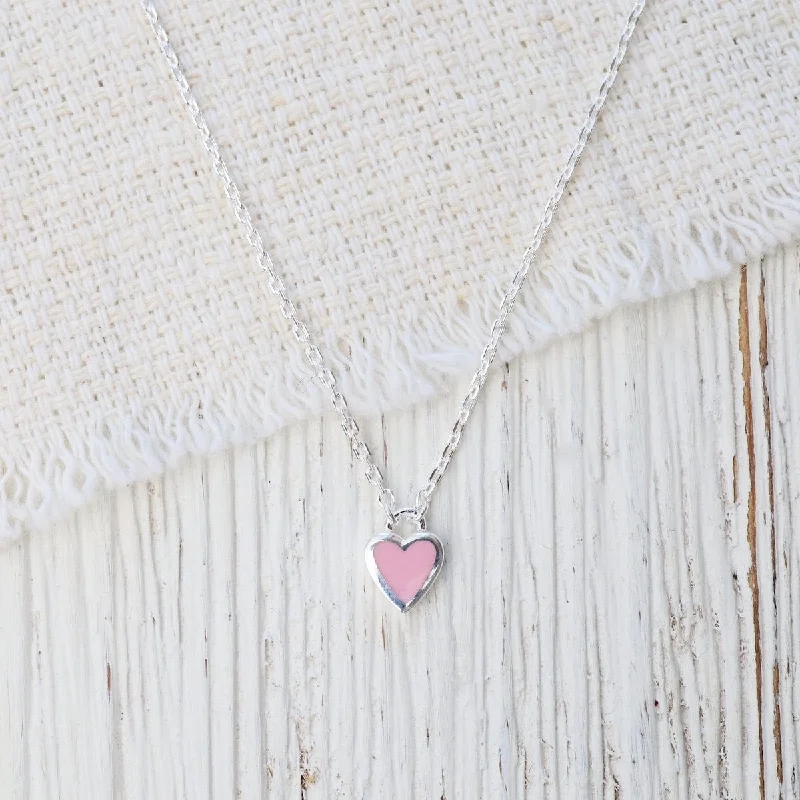 women's necklaces with baroque pearl -Pink Enamel Heart Necklace in Sterling Silver