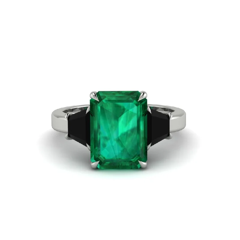 women's engagement rings with custom band -Emerald Emerald Cut Three Stone Ring With Custom Baguette - Yvette No. 36