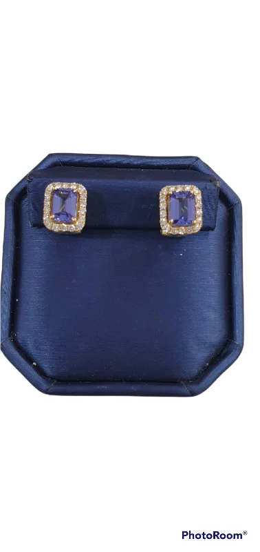 women's earrings with platinum -18K Yellow Gold Tanzanite Earrings