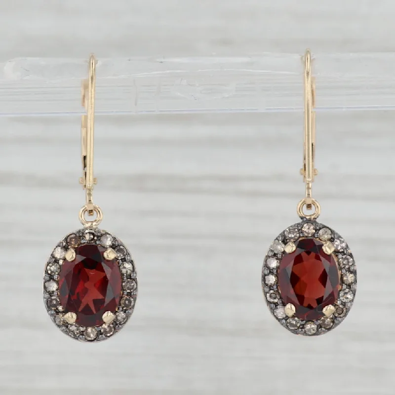 women's earrings with platinum -3ctw Garnet Diamond Halo Earrings 14k Yellow Gold Drops Leverback Dangles