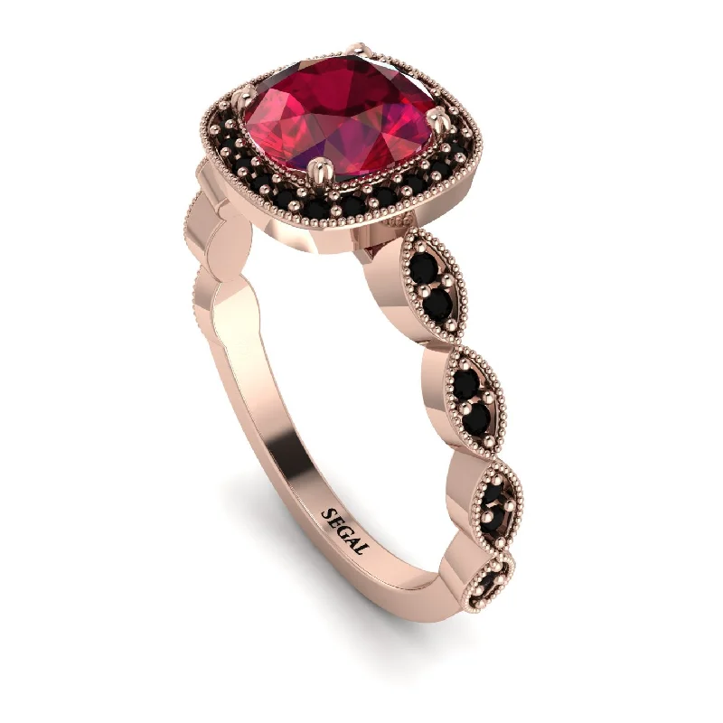 women's engagement rings with princess-cut halo -Vintage Inspired Ruby Halo Ring - Frances No. 41