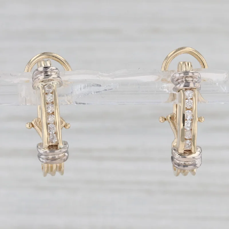 women's earrings with gemstone accent -0.18ctw Diamond Journey Drop Earrings 14k Yellow White Gold Omega Backs