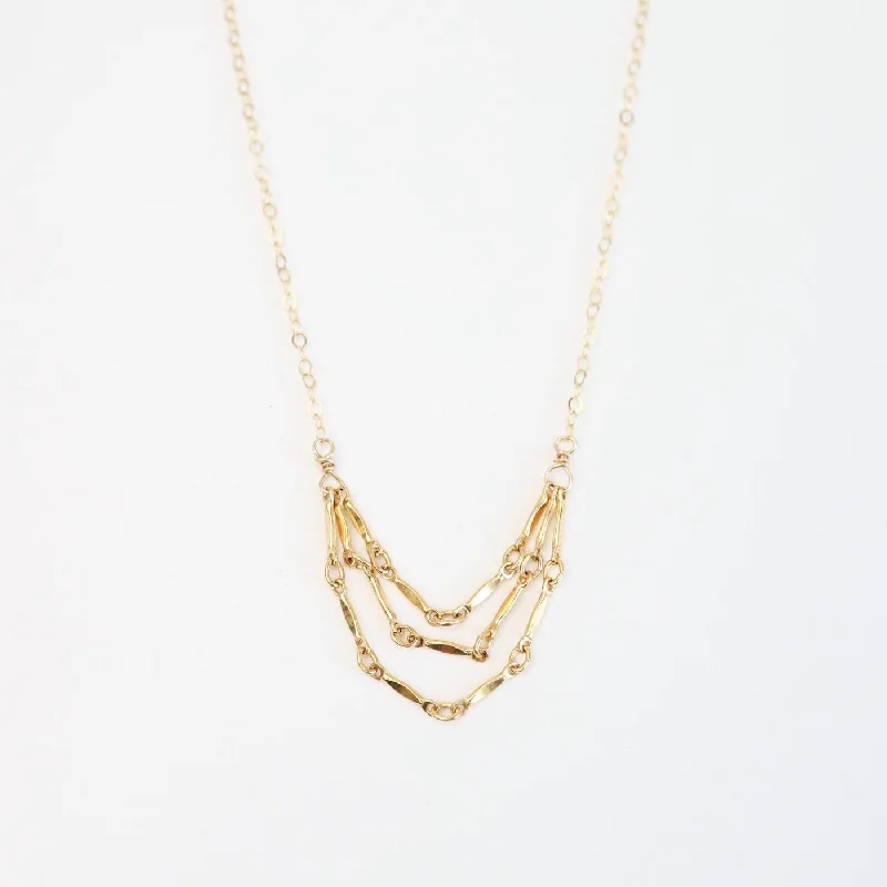 women's necklaces with dangling pendant -Gold Filled Chain with Triple Bar Chain Center Necklace