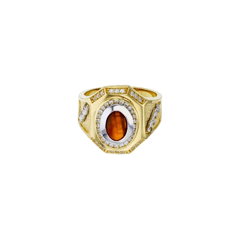 women's rings with diamond halo -Two-Tone Tiger-Eye Panther Ring (14K)