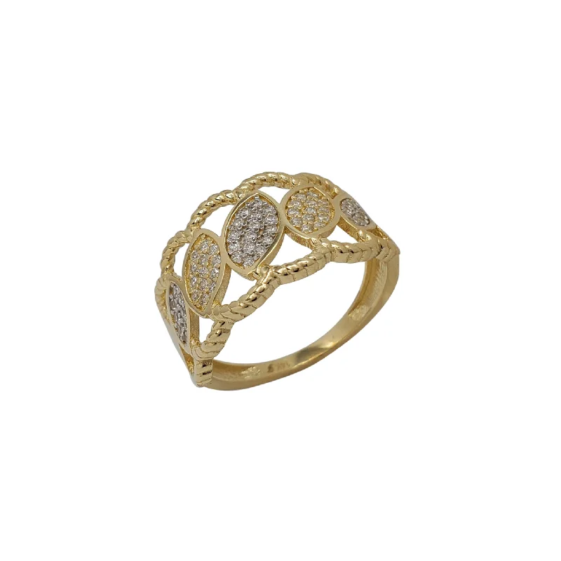 women's rings with vintage style -Zirconia Two-Tone Flower Braided Ring (14K0