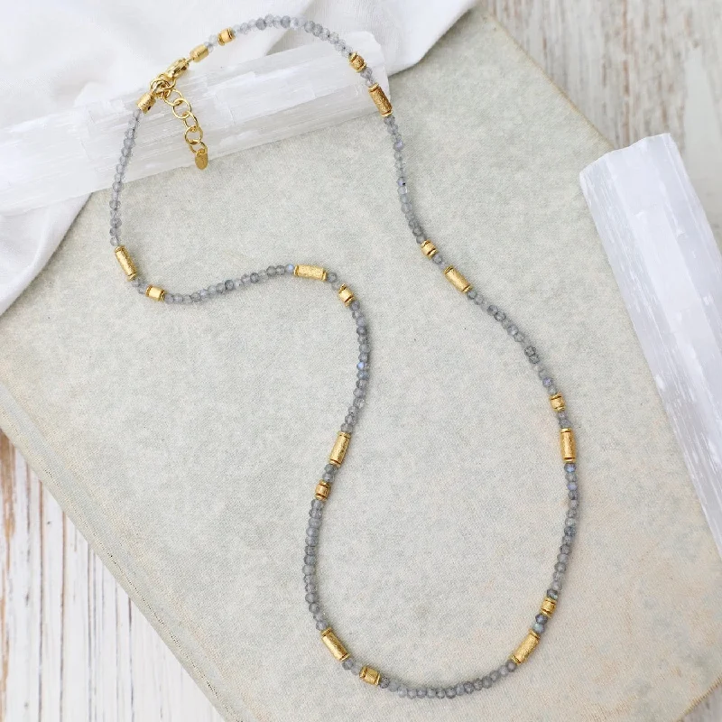 women's necklaces with herringbone chain -Labradorite & Gold Tubes Necklace