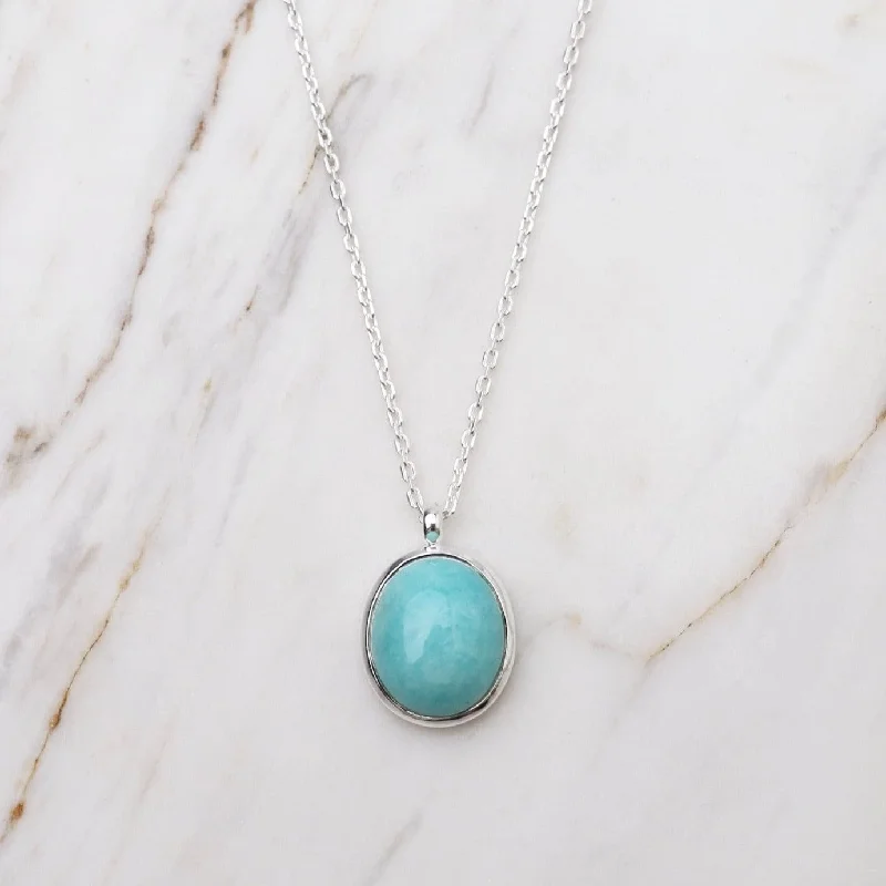 women's necklaces with minimal design -Oval Cabochon Amazonite Necklace - Sterling Silver