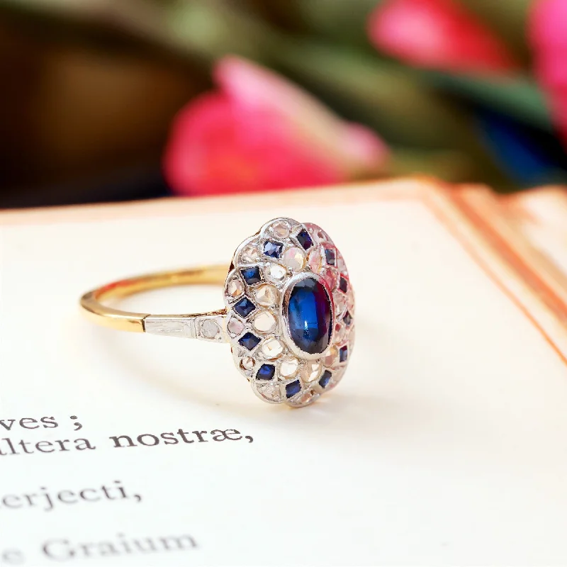 women's engagement rings with bold design -Original Antique Sapphire & Diamond Lacework Cluster Ring