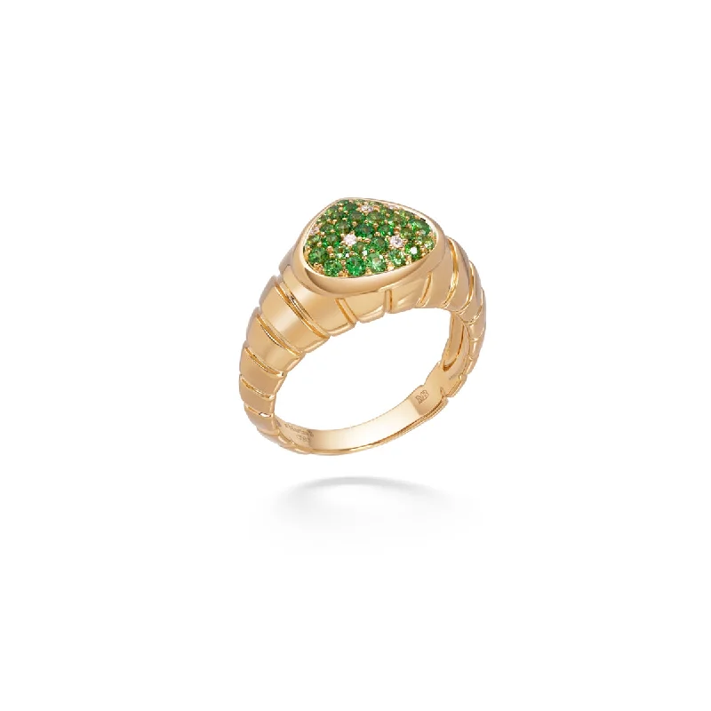 women's engagement rings with pave diamonds -Timo Pave Diamond and Tsavorite Ring