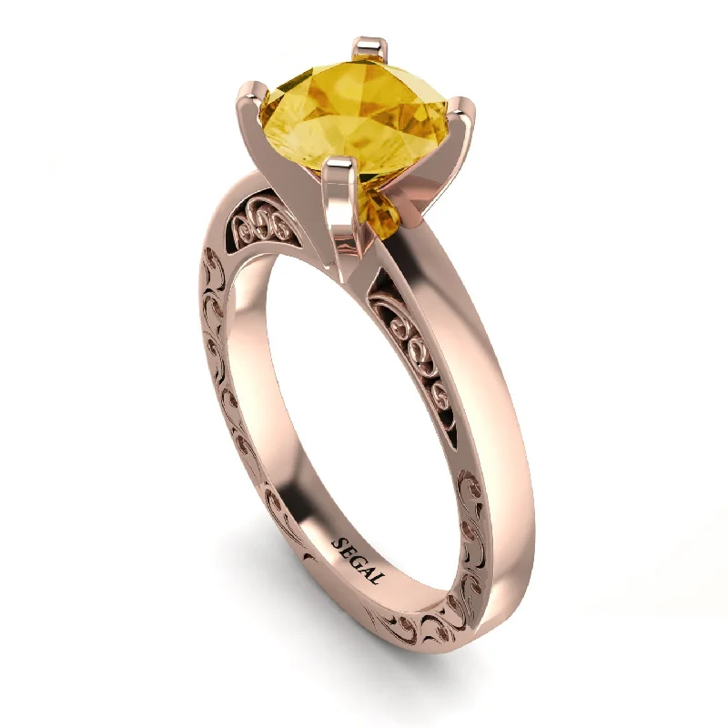 women's engagement rings with round halo -Vintage Solitaire Citrine Ring - Vera No. 602