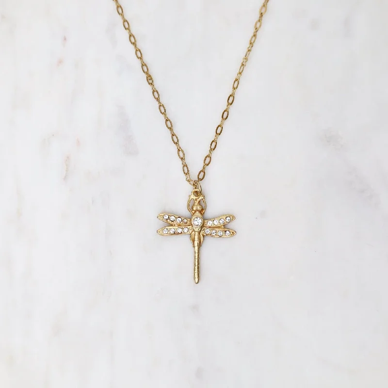 women's necklaces with bright sapphire -Clear Crystal Dragonfly Necklace