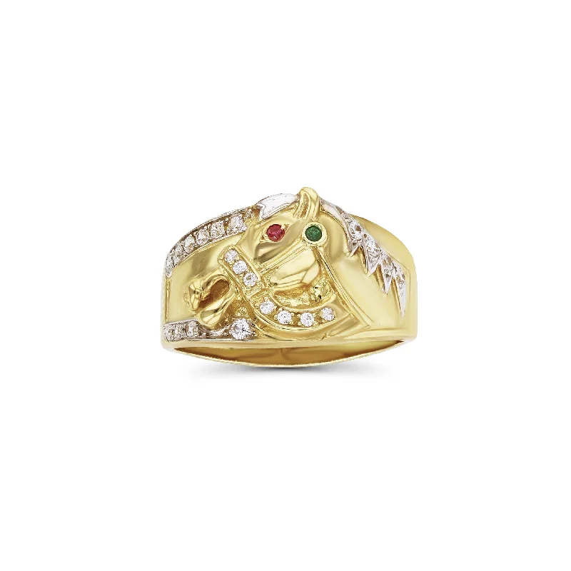 women's rings with intricate design -Stone-Set Horse Head Ring (14K)