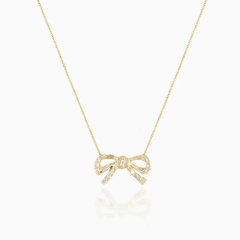 women's necklaces with radiant diamonds -Coquette Bow Necklace with Diamonds