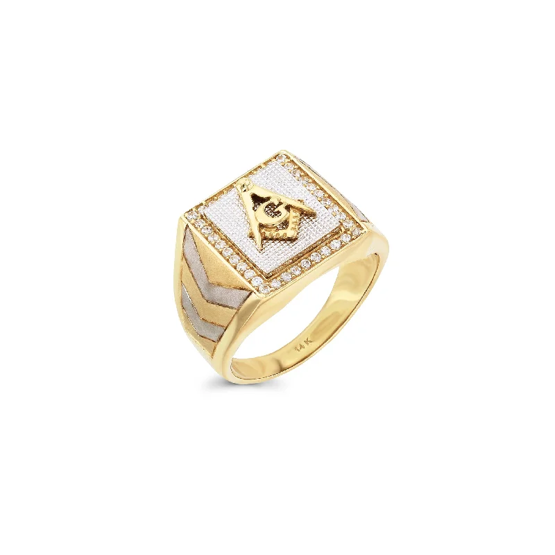 women's rings with vintage band -Two-Tone Pave Masonic Men's Ring (14K)