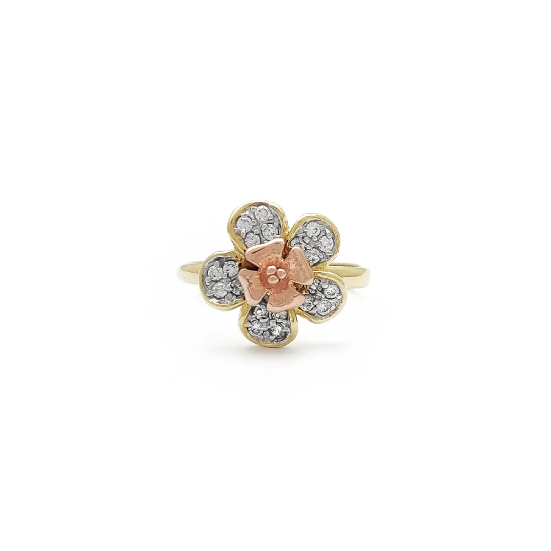 women's rings with sapphire -Icy Blossom Flower Ring (14K)