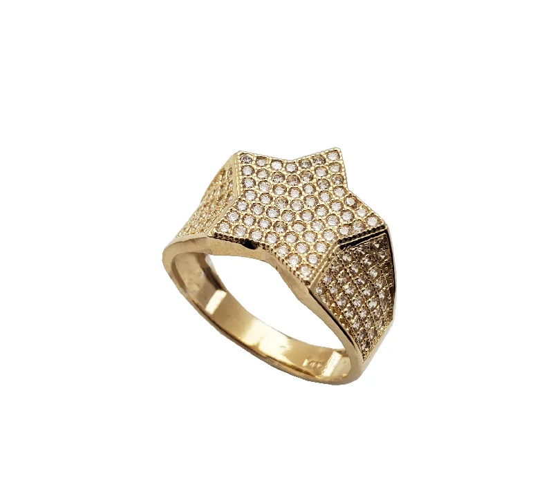 women's rings with hammered finish -Iced-Out Star Ring (14K)