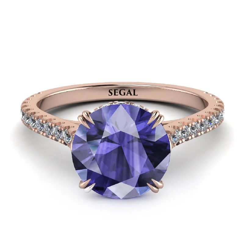 women's engagement rings with twist band -Hidden Diamond Double Cat Claw Prongs Tanzanite Ring - Hazel No. 202