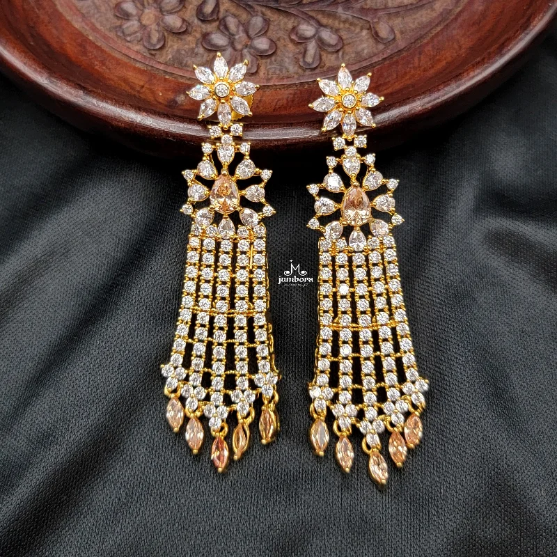 women's earrings with bold design -Partywear Champagne color & White AD Zircon Earrings