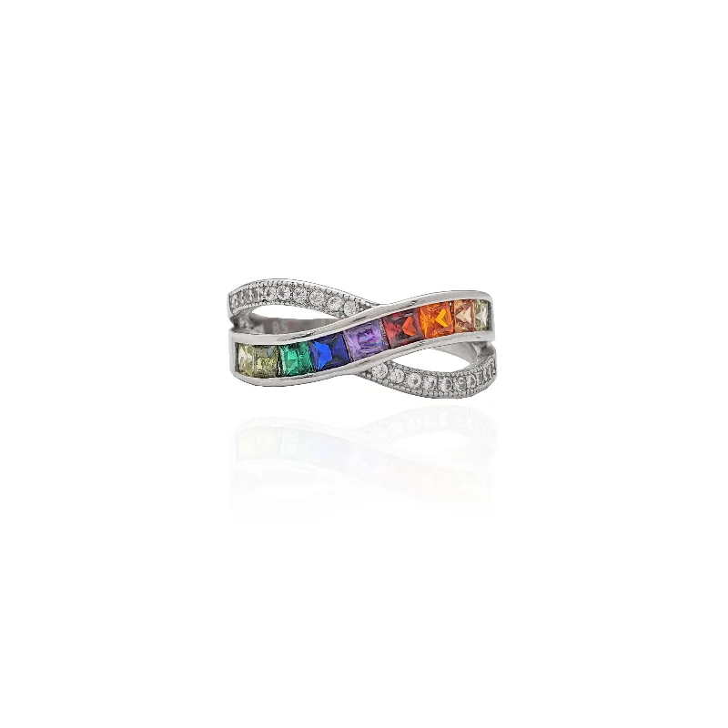 women's rings with gemstone cluster -Rainbow Gemstone Helix Ring (Silver)