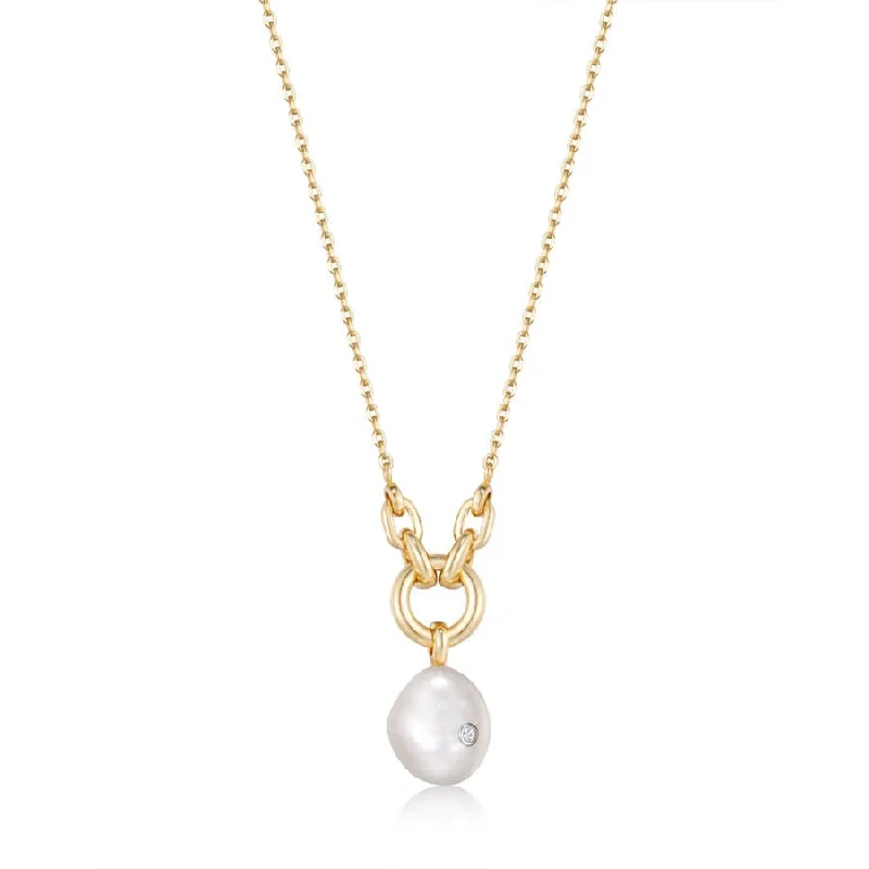 women's necklaces with gemstone -Gold Pearl Sparkle Pendant Necklace