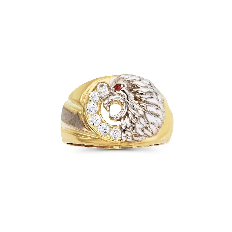 women's rings with unique pattern -Red-Eyes Roaring Lion Head Ring (14K)