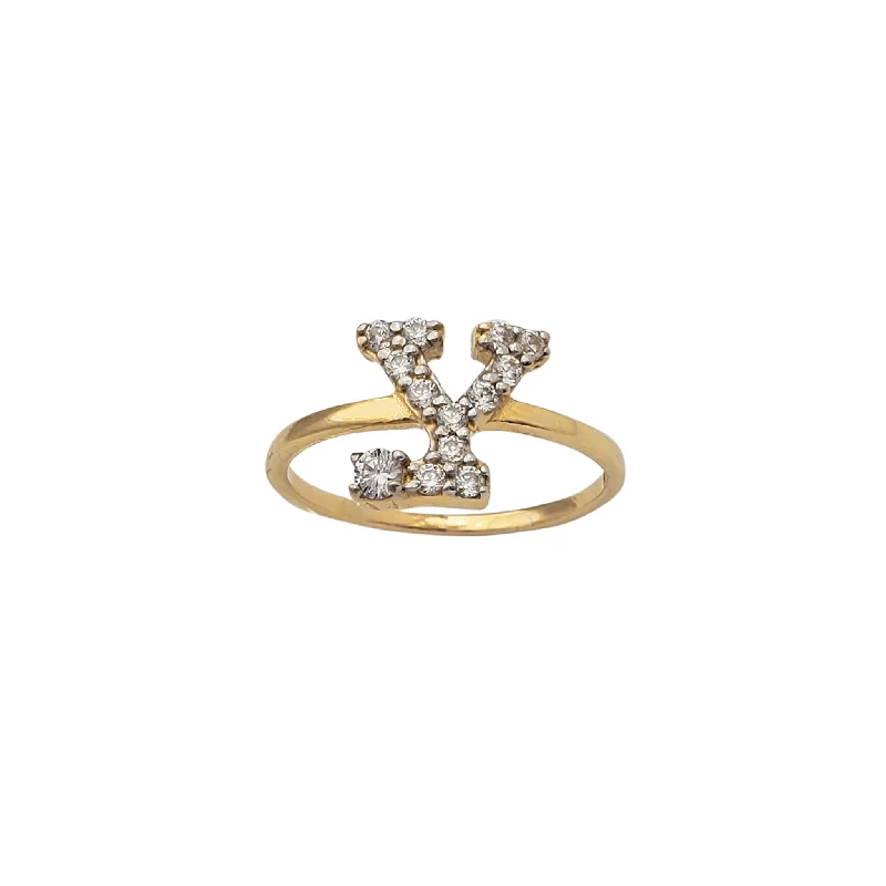 women's rings with split band -Zirconia Initial Letter "Y" Solitaire Ring (14K)