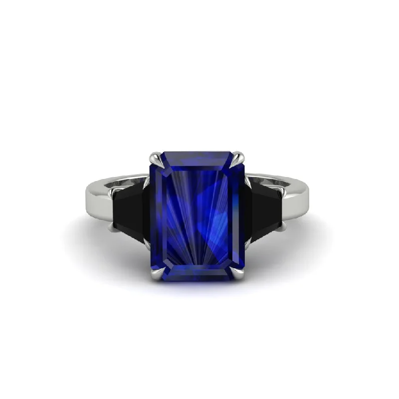 women's engagement rings with princess-cut halo -Sapphire Emerald Cut Three Stone Ring With Custom Baguette - Yvette No. 45