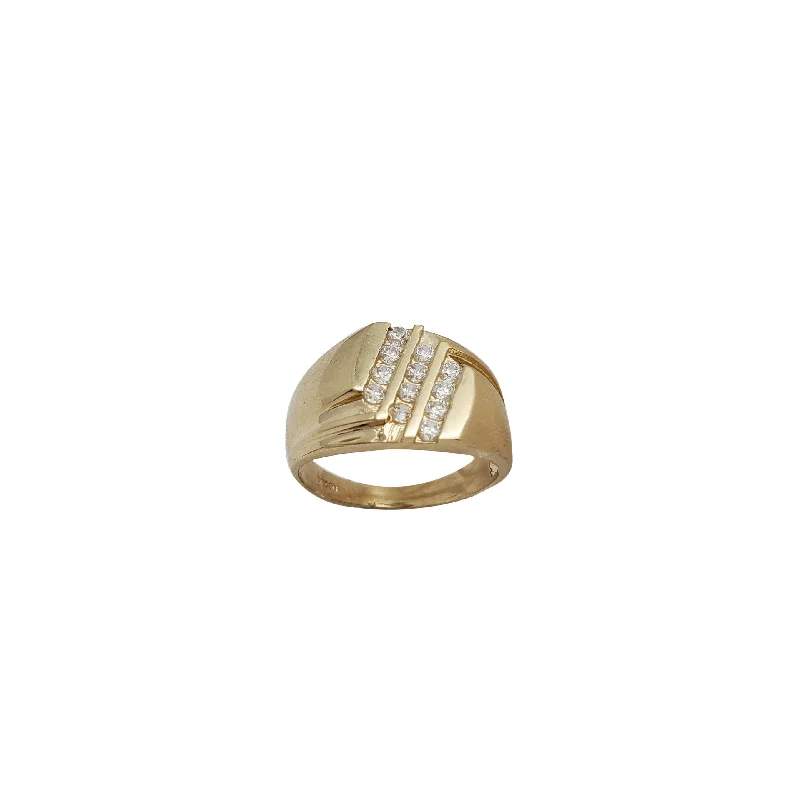 women's rings with delicate setting -Stoneset Triple Crevasse Ring (14K)