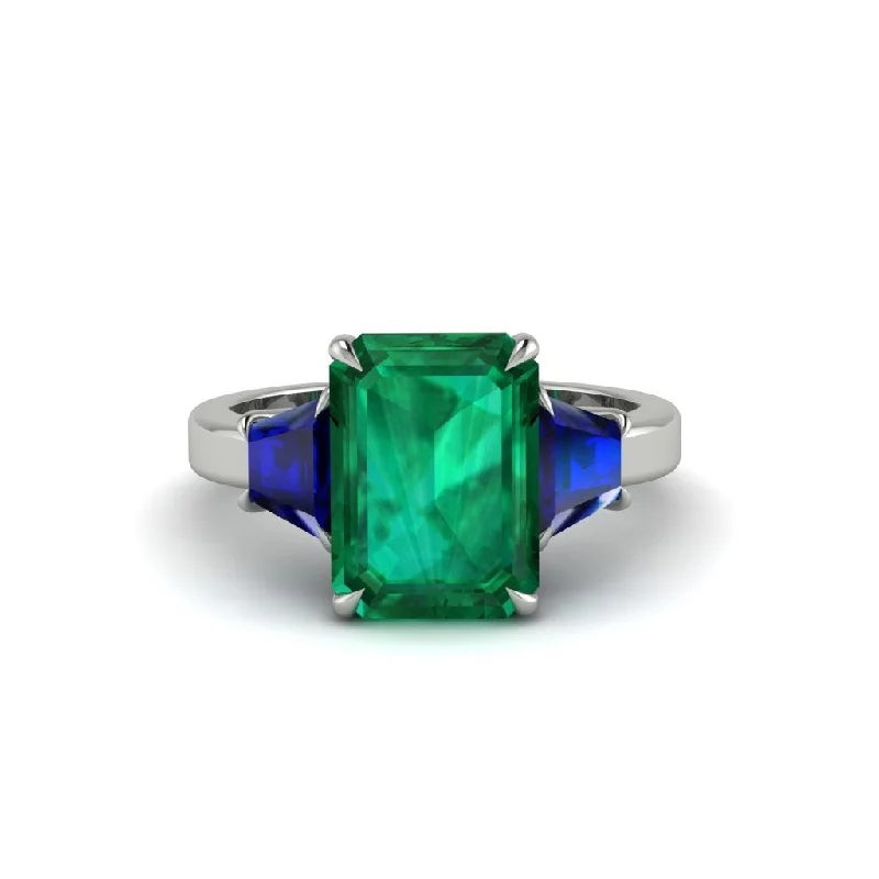 women's engagement rings with matching ring set -Emerald Emerald Cut Three Stone Ring With Custom Baguette - Yvette No. 66