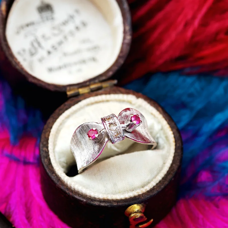 women's engagement rings with low setting -Exciting! Vintage 1960's Arezzo Ruby & Diamond Cocktail Ring