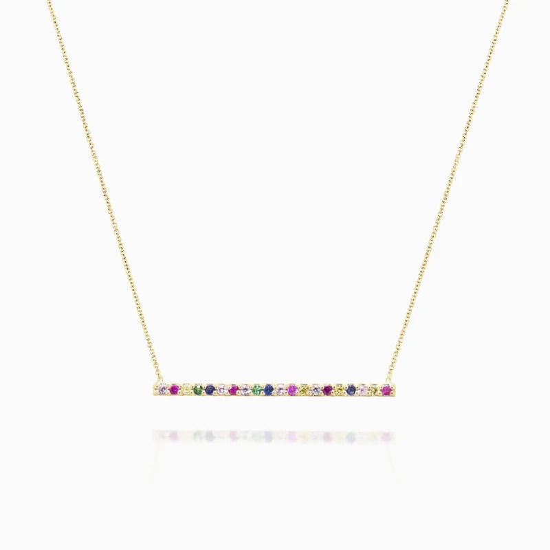 women's necklaces with delicate gold chain -Rainbow Gemstone Bar Necklace