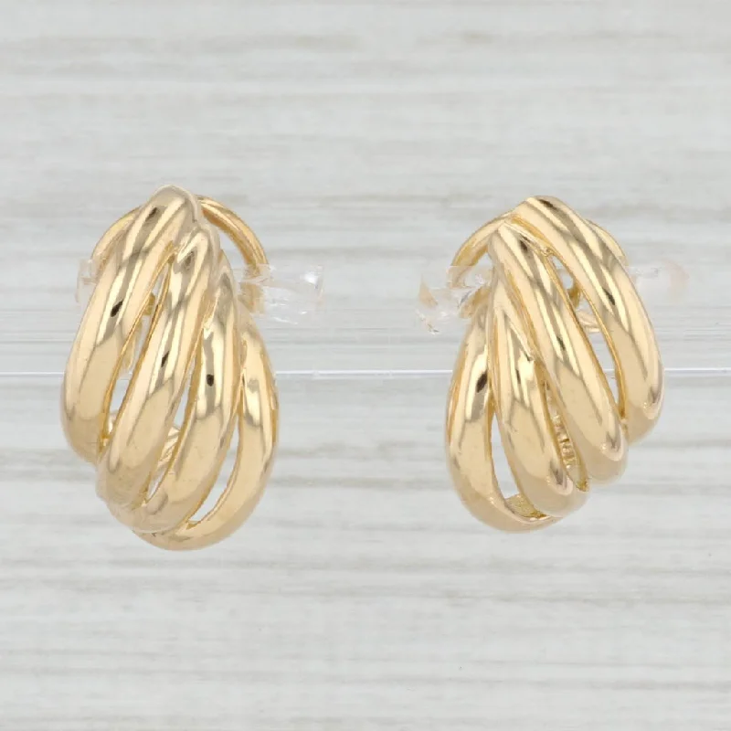 women's earrings with sterling silver -Scalloped Clip On Earrings 18k Yellow Gold Non Pierced Omega Backs