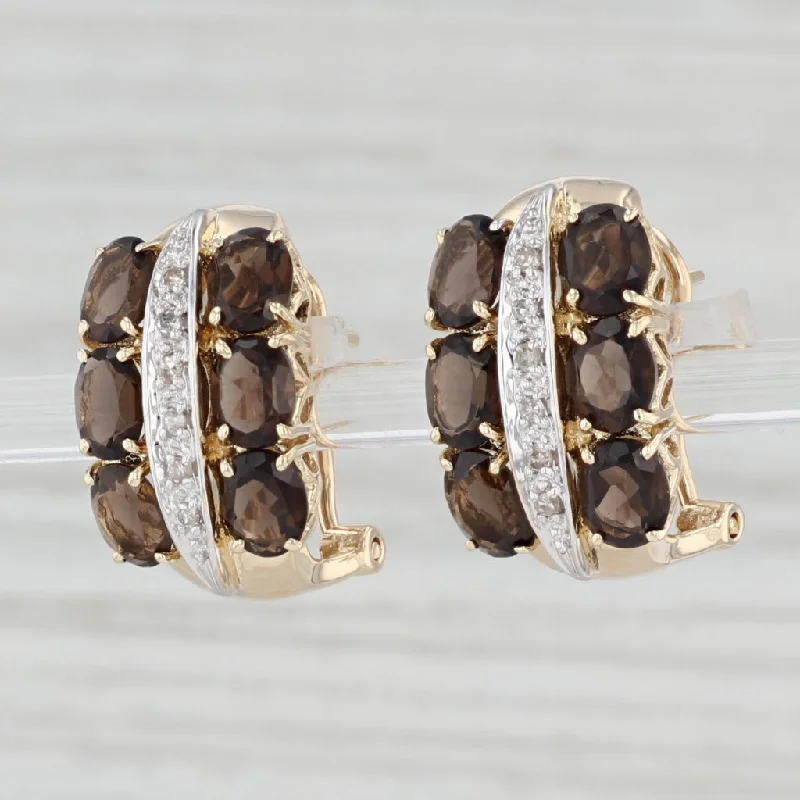 women's earrings with polished finish -0.43ctw Smoky Quartz Diamond Drop Earrings 14k Yellow Gold Omega Backs