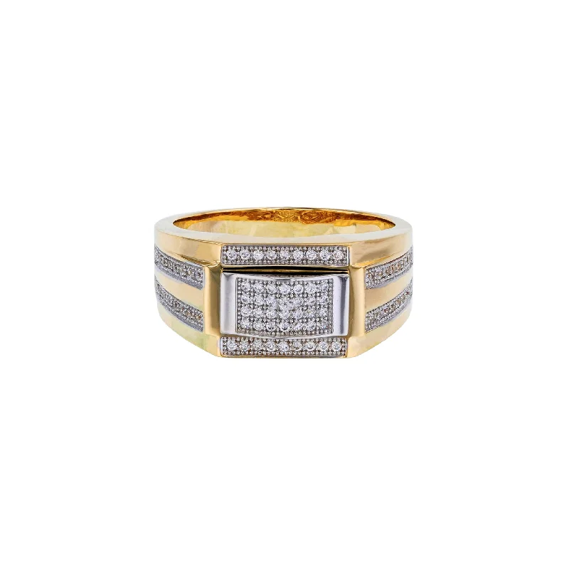 women's rings with platinum band -Two-Tone Pave Rectangular Men's Ring (14K)