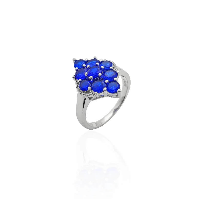 women's rings with classic design -Blue Stone Ellipse Cluster Ring (Silver)