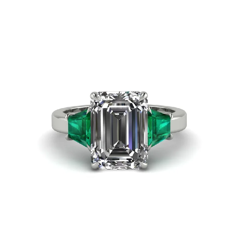 women's engagement rings with cathedral setting -Diamond Emerald Cut Three Stone Ring With Custom Baguette - Yvette No. 18