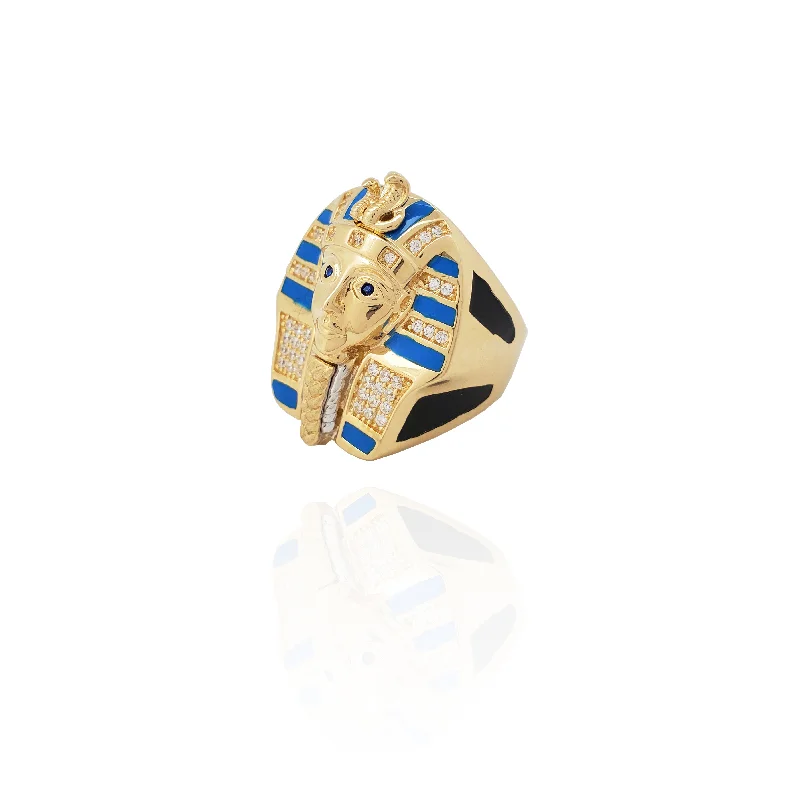 women's rings with teardrop gemstone -Iced-Out Pharaoh Bust Ring (14K)