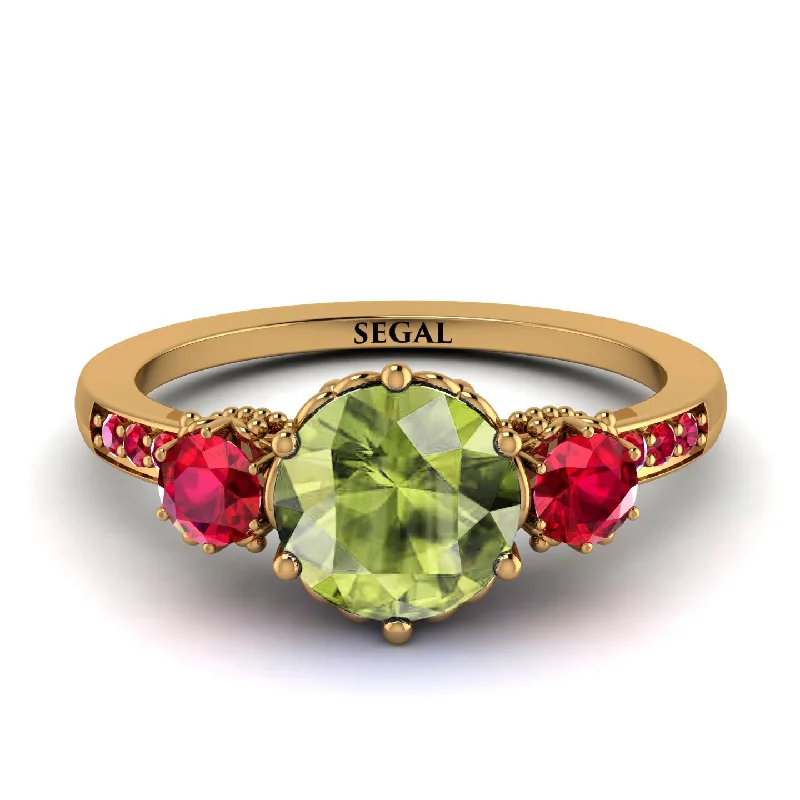 women's engagement rings with round diamond -Vintage 3 Stones Peridot Ring With Micro Pave - Luna No. 713